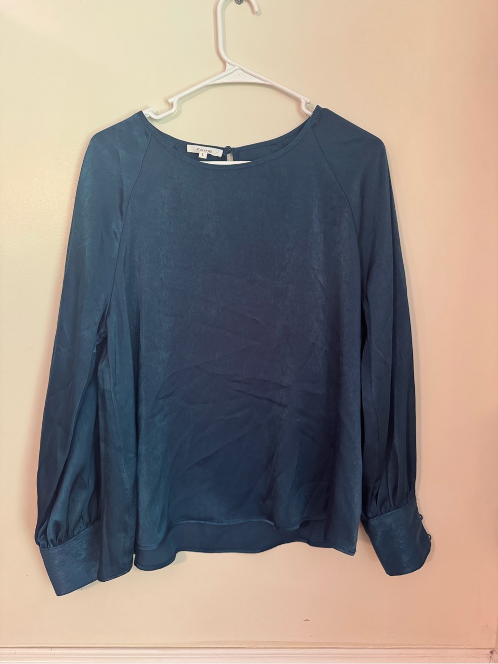 Maurices Teal Satin Long Sleeve Hunter Green Top Size Large